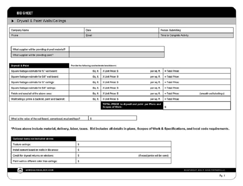 Sample Bid Sheet